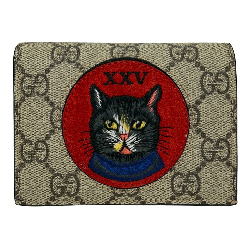 Gucci Mystic Cat Bifold Wallet 499380 Beige Red Multi